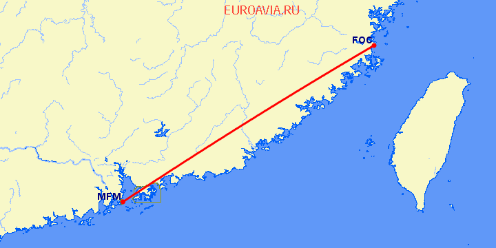 перелет Макао — Фучжоу на карте