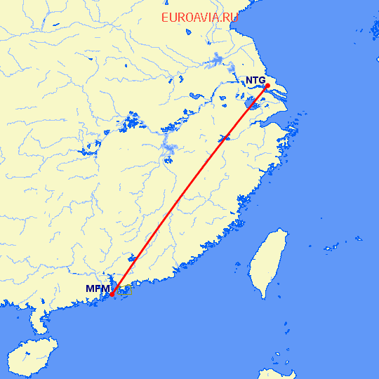 перелет Макао — Наньтун на карте
