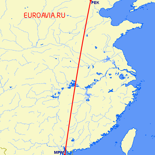 перелет Макао — Пекин на карте