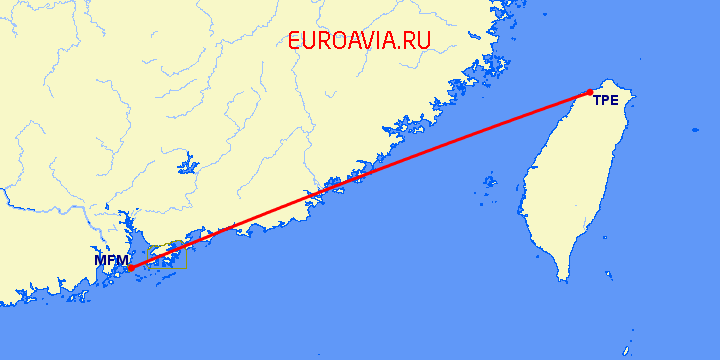 перелет Макао — Тайбэй на карте