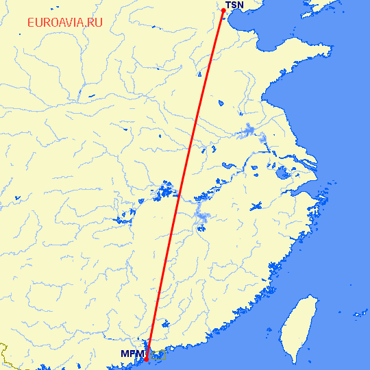 перелет Макао — Тяньцзинь на карте