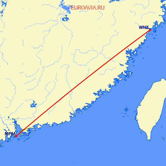 перелет Макао — Венчжоу на карте