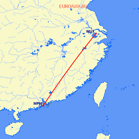 перелет Макао — Вуси на карте