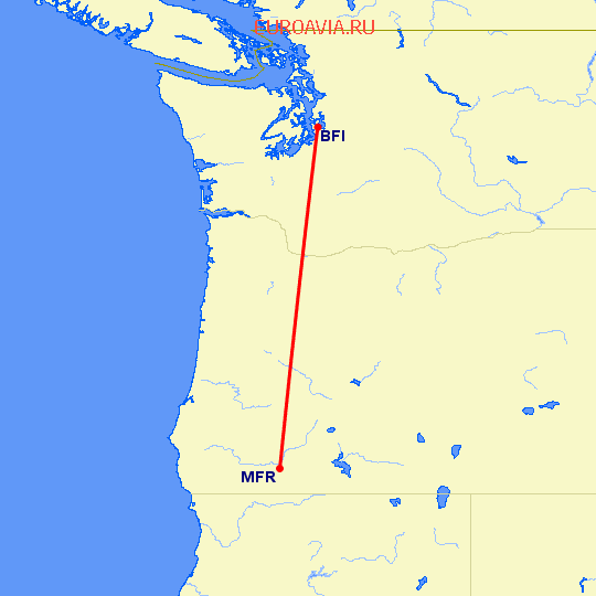 перелет Медфорд — Сиэттл на карте