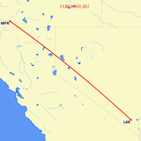 перелет Медфорд — Лас Вегас на карте