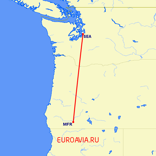 перелет Медфорд — Сиэтл на карте