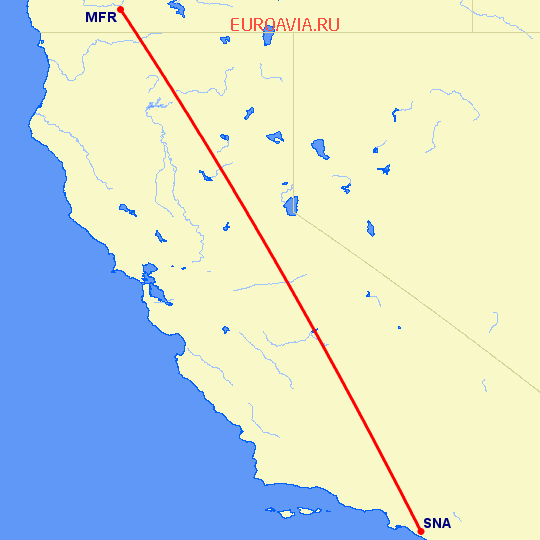 перелет Медфорд — Санта Ана на карте