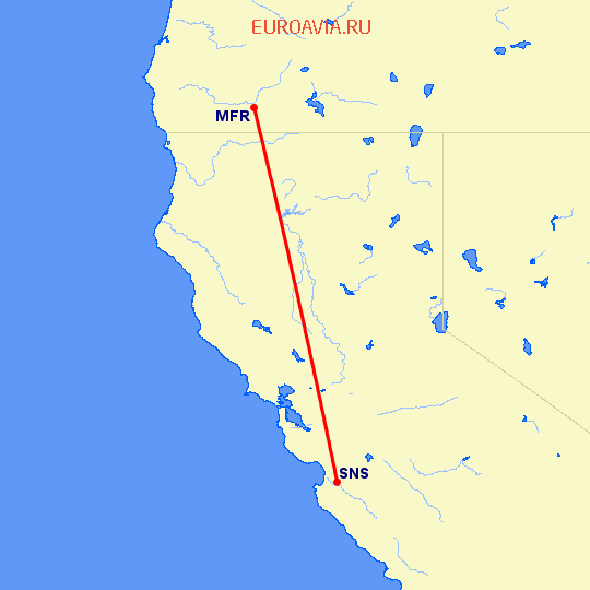 перелет Медфорд — Salinas на карте