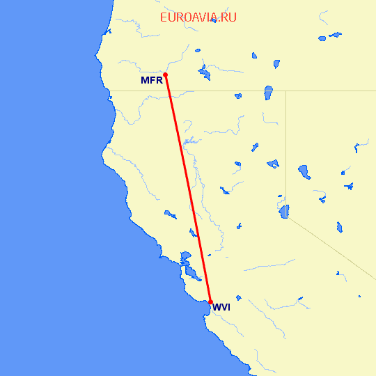 перелет Медфорд — Watsonville на карте
