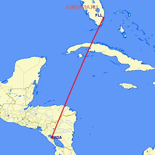 перелет Манагуа — Форт Лодердейл  на карте