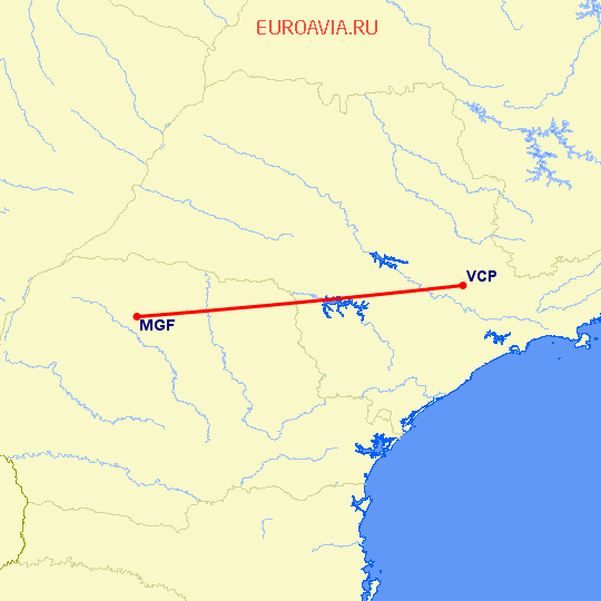 перелет Маринга — Сан Паулу на карте