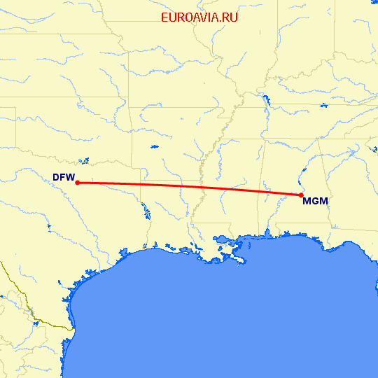 перелет Montgomery — Даллас на карте