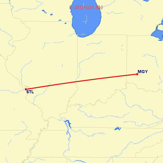 перелет Dayton — Сент Луис на карте