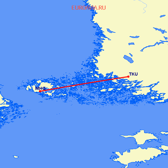 перелет Мариехамн — Турку на карте