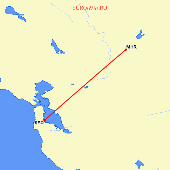 перелет Sacramento, CA — Сан Франциско на карте