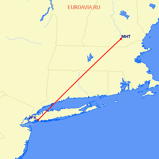 перелет Манчестер — Нью Йорк на карте