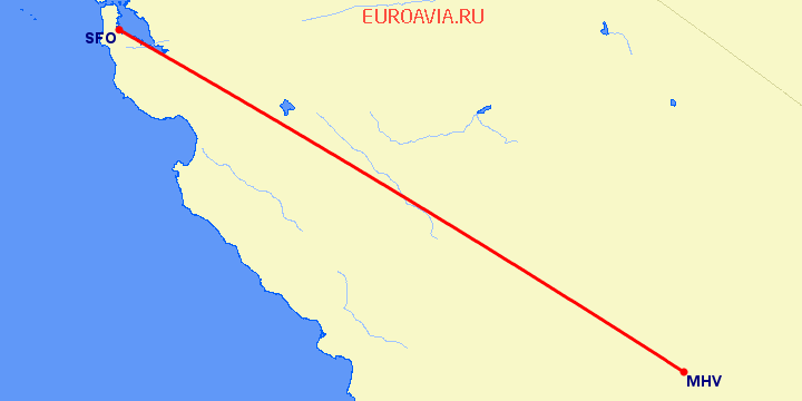 перелет Mojave — Сан Франциско на карте