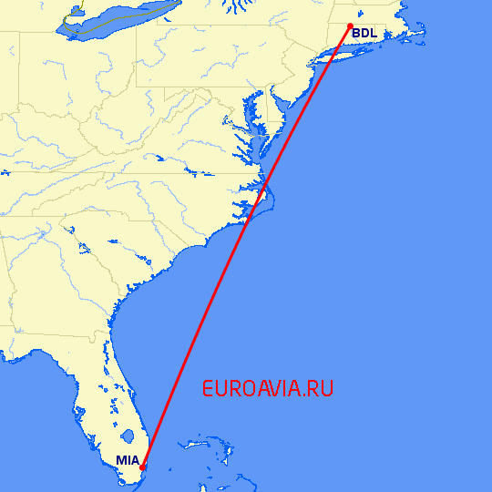 перелет Майами — Виндзор Локс на карте