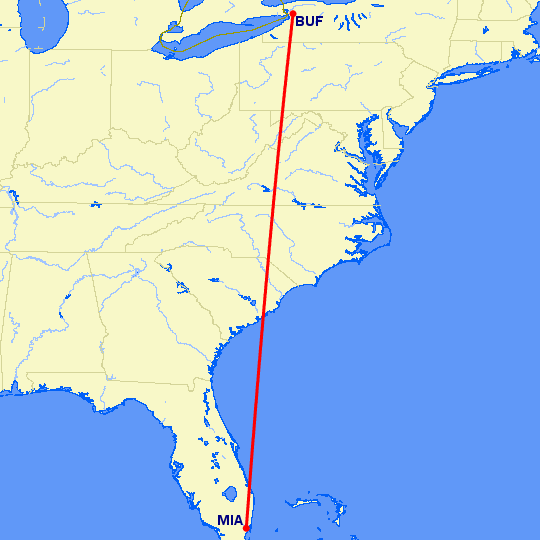 перелет Майами — Буффало на карте