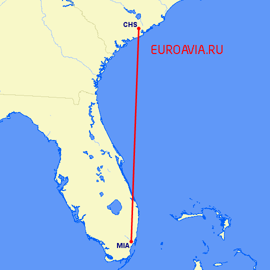 перелет Майами — Чарльстон на карте