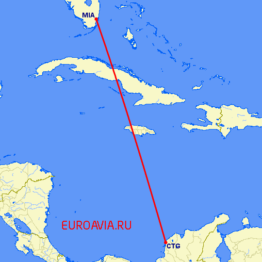 перелет Майами — Картегена на карте