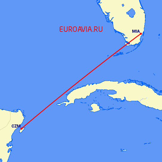 перелет Майами — Коцумел на карте