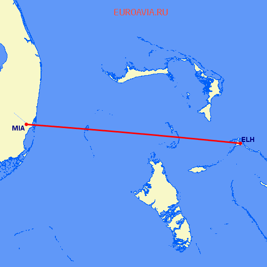 перелет Майами — North Eleuthera на карте