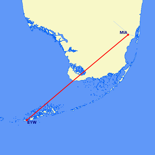 перелет Майами — Ки Уэст на карте