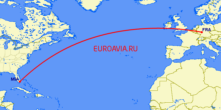 перелет Майами — Франкфурт на Майне на карте