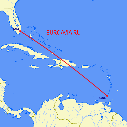 перелет Майами — St Georges на карте