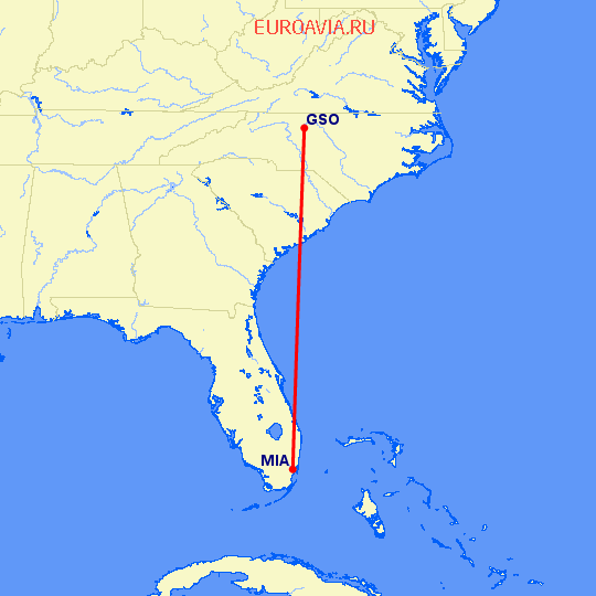 перелет Майами — High Point на карте