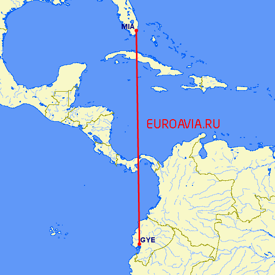 перелет Майами — Гуайяквил на карте
