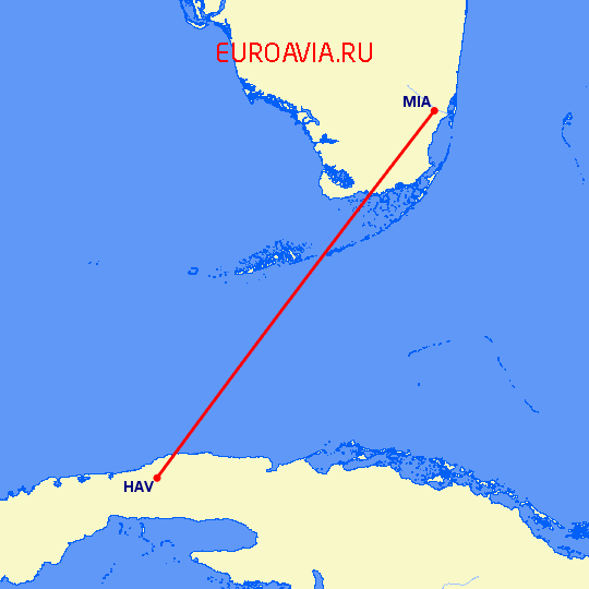перелет Майами — Гавана на карте