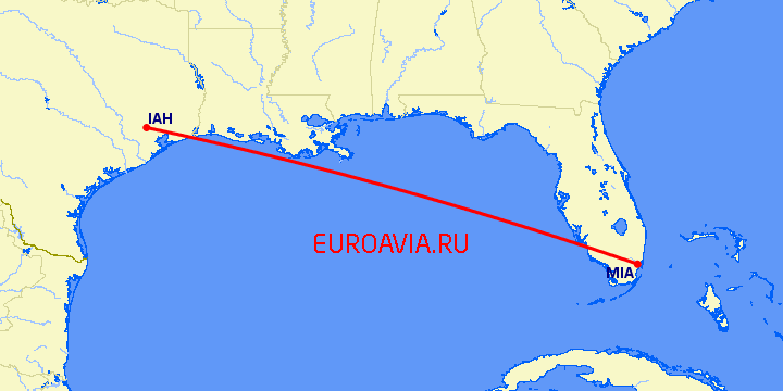 перелет Майами — Хьюстон на карте