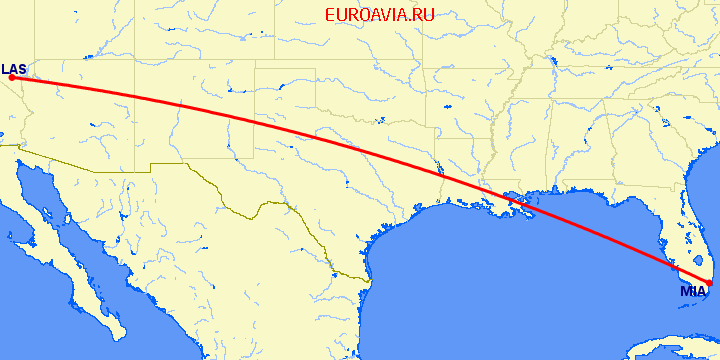 перелет Майами — Лас Вегас на карте