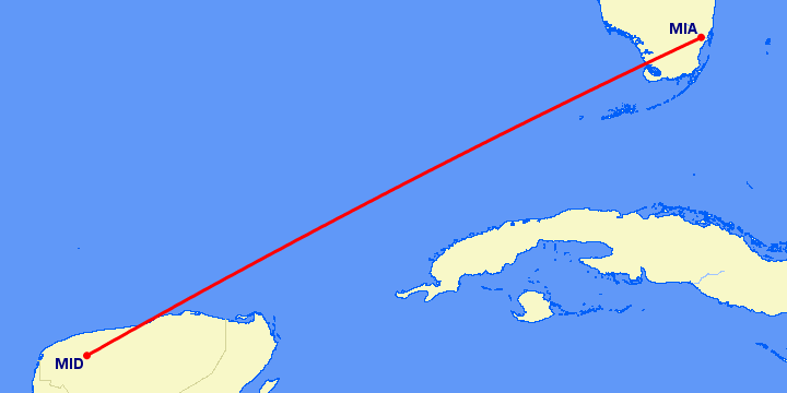 перелет Майами — Мериба на карте