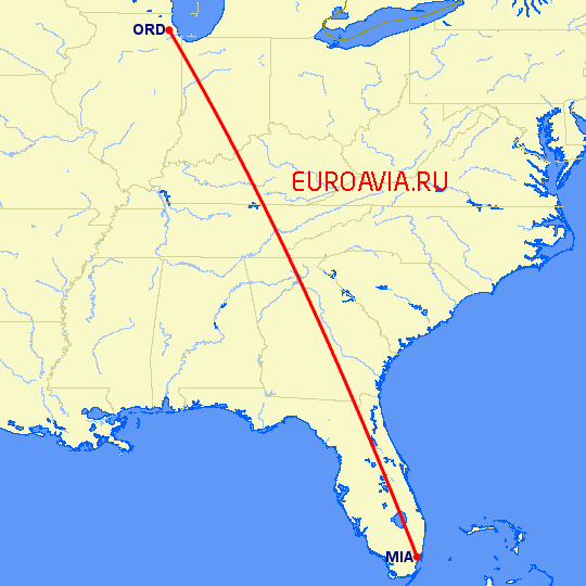 перелет Майами — Чикаго на карте