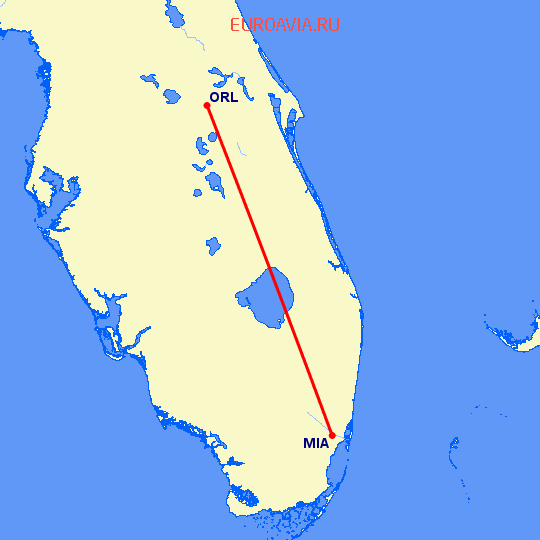 перелет Майами — Орландо на карте