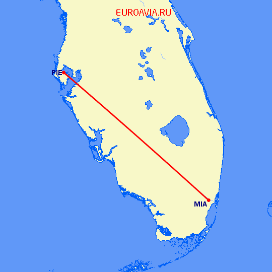 перелет Майами — Клируотер на карте