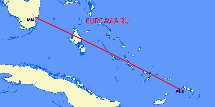 перелет Майами — Providenciales на карте