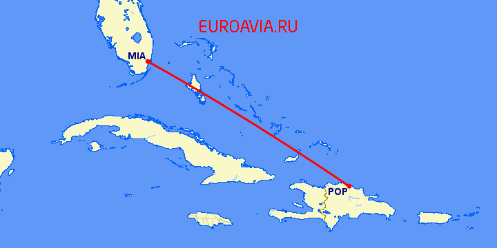перелет Майами — Пуэрто Плата на карте