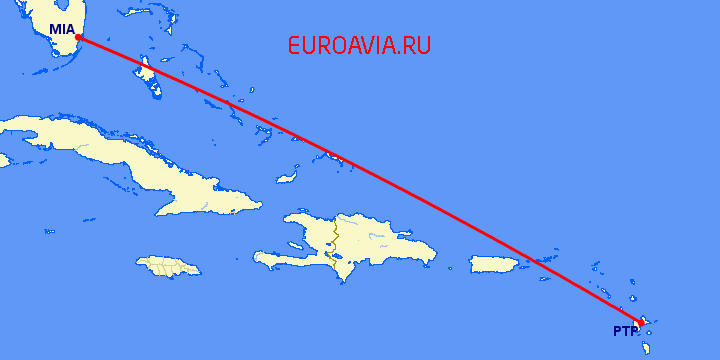 перелет Майами — Pointe-a-pitre на карте