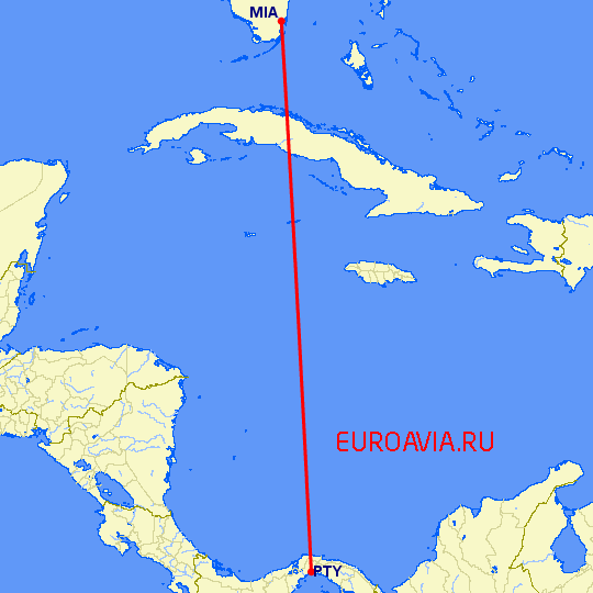 перелет Майами — Панама Сити на карте