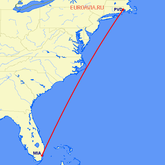 перелет Майами — Провиденс на карте