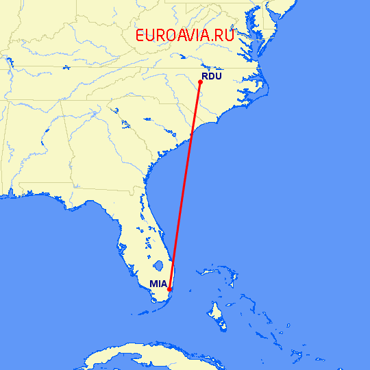 перелет Майами — Роли на карте