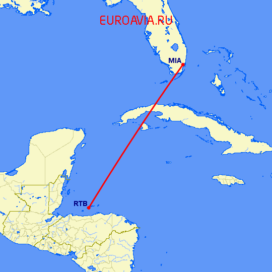 перелет Майами — Роатан на карте