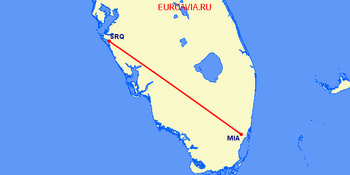 перелет Майами — Сарасота на карте