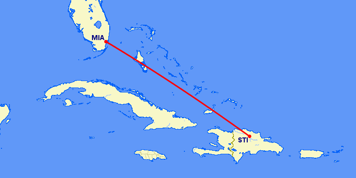 перелет Майами — Сантьяго на карте