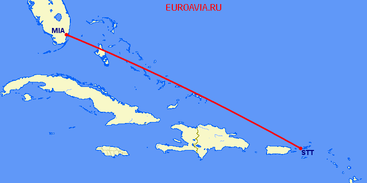 перелет Майами — Charlotte Amalie St Thomas на карте
