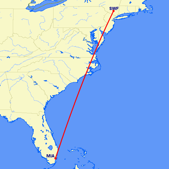 перелет Майами — Newburgh на карте